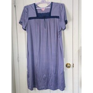 VTG SERENADA S/S Nightgown Womens 2X Purple Navy Lace Flowy Lightweight Cottage